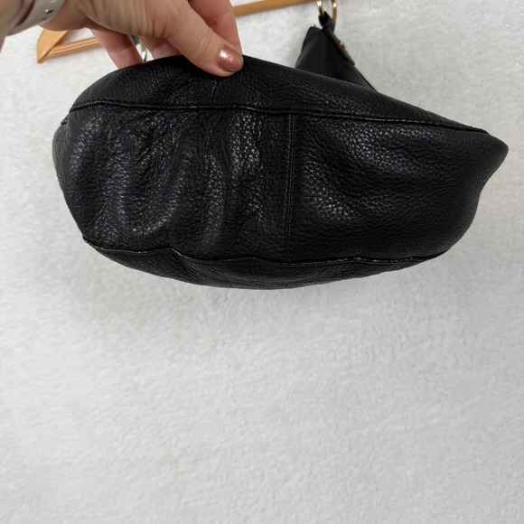 Michael Kors Fulton Black Leather Hobo Shoulder Bag Gold MK Logo - Picture 15 of 16